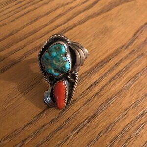Sterling Silver Turquoise Coral Ring Vintage